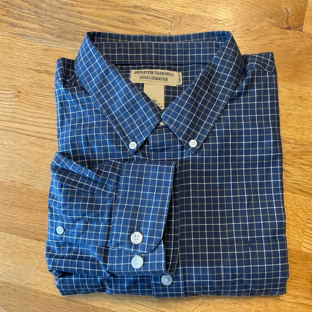 Duluth Trading Co Wrinkle Fighter Long Sleeve Men’s Shirt Trim Fit Size …
